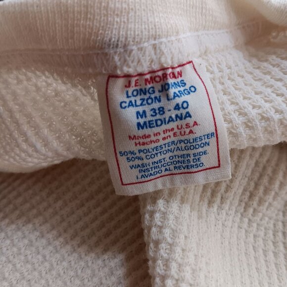 Vintage Men's Medium Thermal Shirt Long Sleeve Cream Waffle Knit J.E. Morgan USA - Picture 7 of 8